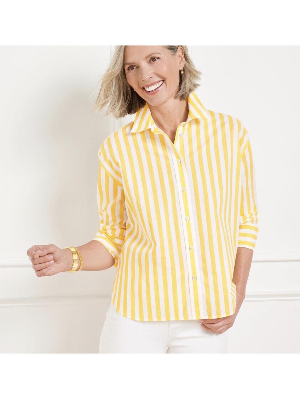 Talbots Garden Striped Boxy Button Up Shirt - Women's Large